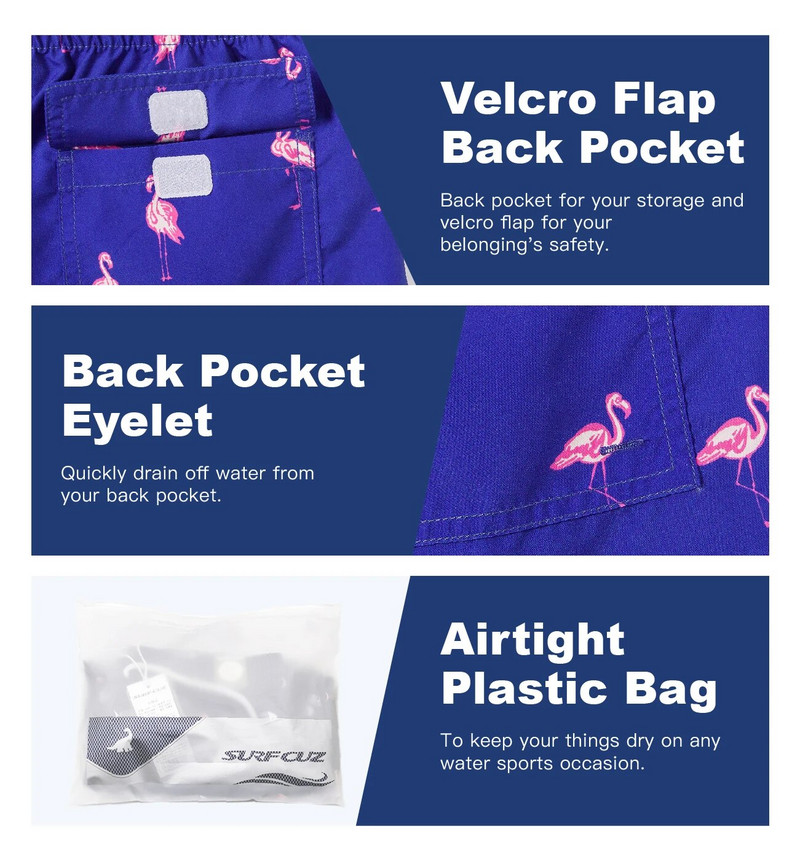 SURFCUZ Vīriešu peldšorti Vasaras peldkostīmi Skriešanas peldkostīmi ar tīklveida oderi Quick Dry Beach Board Šorti Peldbikses vīriešiem