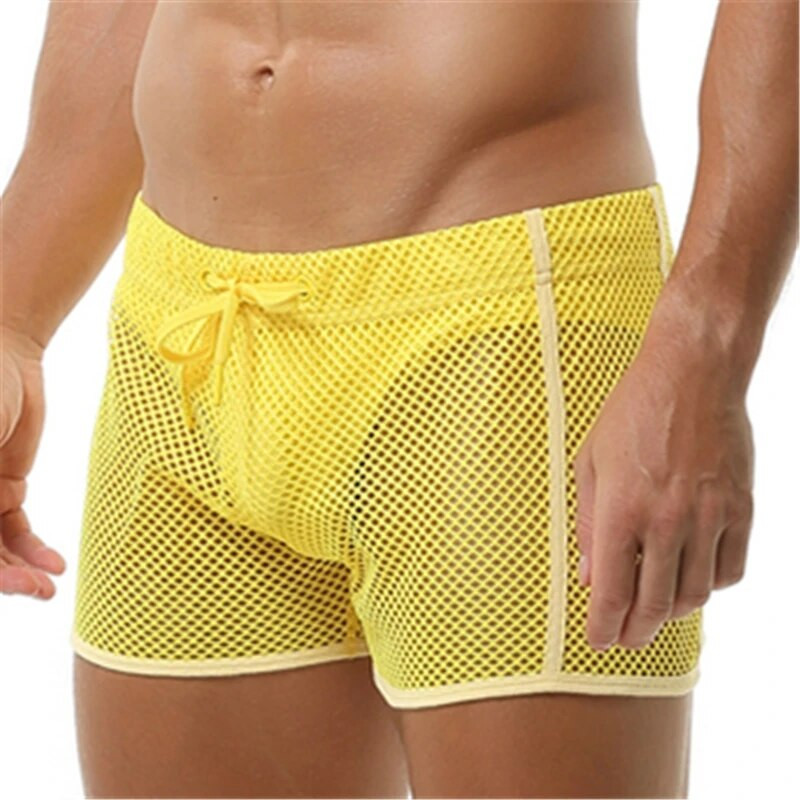 Pantaloni de baie transparenti din plasă pentru bărbați Trunchi de baie uni Pantaloni scurți de plajă de vară Pantaloni scurți de baie pentru surfing cu uscare rapidă