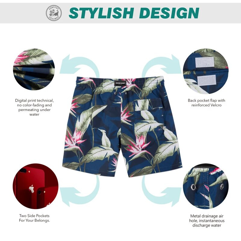 SURFCUZ vīriešu peldbikses vasaras pludmales dēļa šorti ar sieta oderi Quick Dry Dry vīriešu peldkostīmi sērfošanas peldšorti