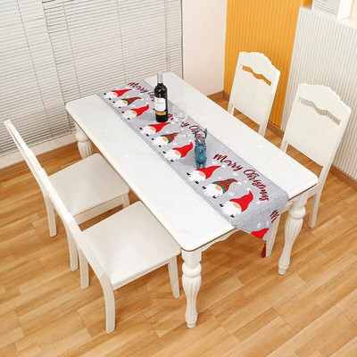 Laneni božićni cvijet Gnom bez lica Elk Tree otisnuta zastavica za stol, kuhinjski stolnjak, stolnjak, navlaka za uređenje doma