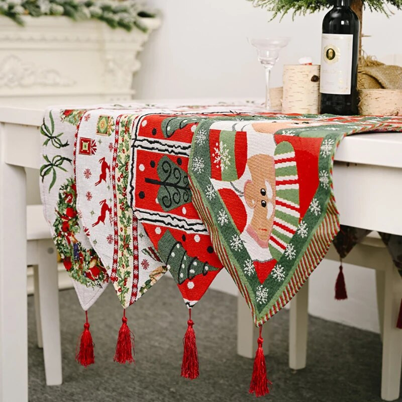 Laneni božićni cvijet Gnom bez lica Elk Tree otisnuta zastavica za stol, kuhinjski stolnjak, stolnjak, navlaka za uređenje doma