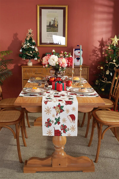 Μοντέρνο απλό χοντρό πολυεστερικό βαμβάκι ψηφιακή εκτύπωση Πρωτοχρονιάτικο κόκκινο χριστουγεννιάτικο τραπέζι σημαία Κρεβάτι ουρά σημαία σουπλά Τραπέζι πανί
