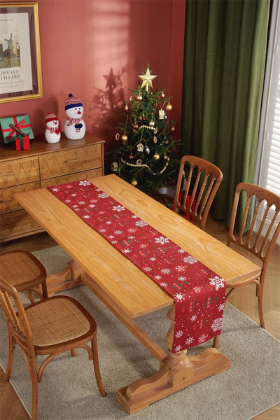 Μοντέρνο απλό χοντρό πολυεστερικό βαμβάκι ψηφιακή εκτύπωση Πρωτοχρονιάτικο κόκκινο χριστουγεννιάτικο τραπέζι σημαία Κρεβάτι ουρά σημαία σουπλά Τραπέζι πανί