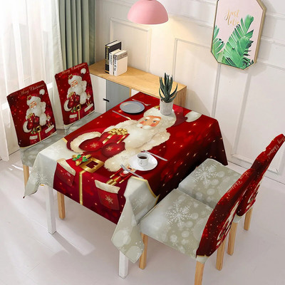 Lakásdekorációs téglalap alakú terítő és székhuzat készlet Mikulás nyomtatott karácsonyi dekorációs terítő