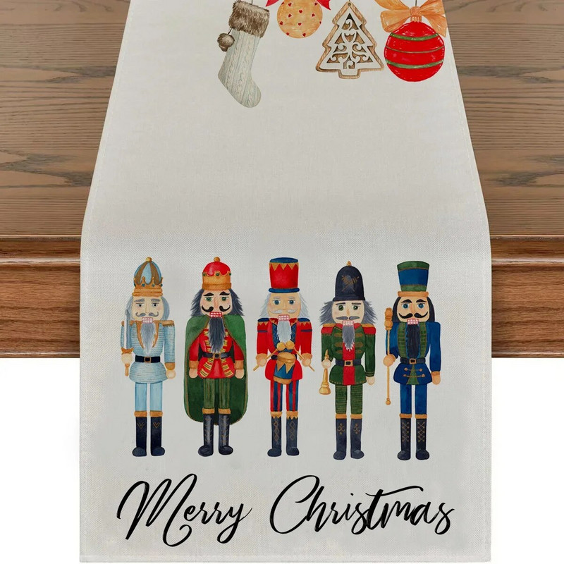 Božićna tema Stol Trkač Crtić Orašar Snjegović Božićno drvce Pokrivač stola Zastavice Sretan Božić Dekor Sretna Nova 2024.