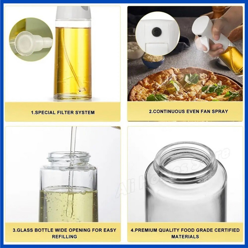 2 vnt. 300 ml aliejaus purškimo buteliuko purkštuvas rozmarinų aliejaus purškiklis 2 viename purškimo buteliuko kepimo alyvuogių aliejus virtuvės acto voleliui