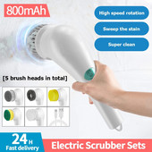 800 mAh elektrinis rankinis šveitiklis USB įkrovimo sąsajos plovimo įrankių grąžtų šepečių rinkinys su 5 galvutėmis vonios virtuvės dalims