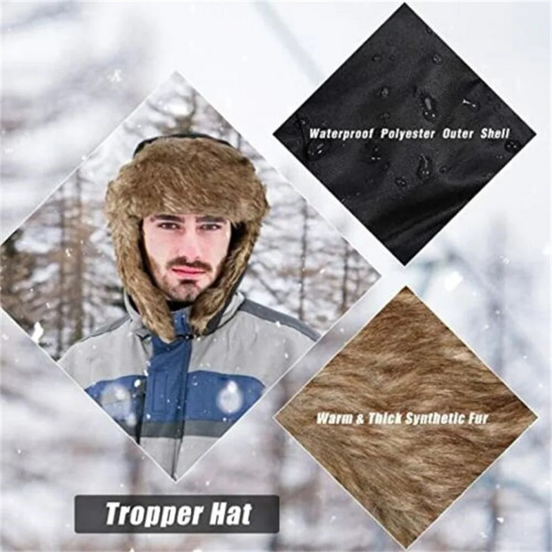 Vīriešu ziemas Trapper Aviator Trooper Earflap Silts Krievu Ūdensizturīgs Slēpošanas Cepure Bomber Cap Krievu Siltas Ausu Aizsargi Cepures