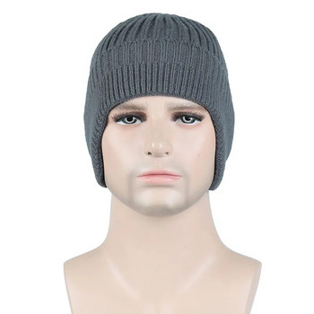Μασίφ πλεκτό καπέλο Χειμερινή απομίμηση καπέλα από φλις κουνελιού για άντρες Ζεστά καλύμματα αυτιών Φθινοπωρινό καπέλο Beanie Ανδρικό καπέλο χειμώνα