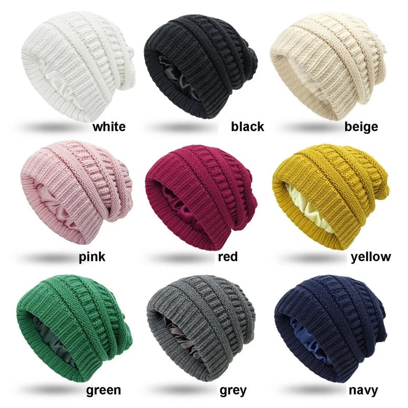 23 Nove zimske kape s kapicama Žene Muškarci Satenski podstavljeni prugasti pleteni šeširi Jednobojna svilena podstava Debela zdepasta kapa Mekana, spuštena topla kapa