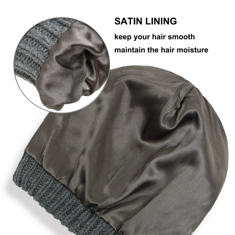 23 Nove zimske kape s kapicama Žene Muškarci Satenski podstavljeni prugasti pleteni šeširi Jednobojna svilena podstava Debela zdepasta kapa Mekana, spuštena topla kapa