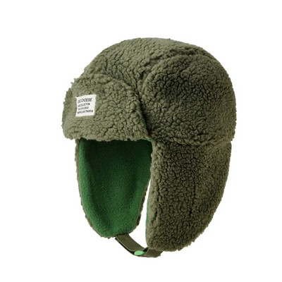 2023 Нова зимна руска шапка за жени, мъже, шапка с шапка от зелена агнешка вълна, модна шапка за защита на ушите, удебелена летяща шапка