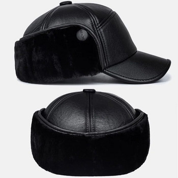 Зимна топла шапка Мъжки черни кожени шапки с бейзболна шапка за мъже Snapback Women Casquette Bones Dad Caps Gorras Earflaps Thicken
