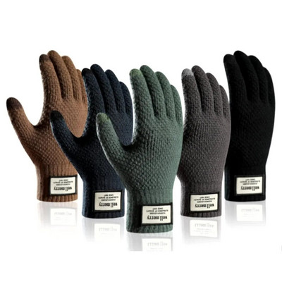 Zimske muške pletene rukavice Zaslon osjetljiv na dodir Visokokvalitetne muške rukavice od deblje tople vune Kašmir Jednobojne muške poslovne rukavice