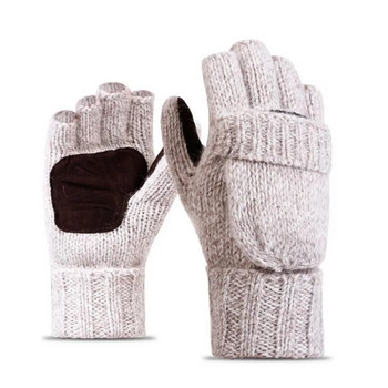 Унисекс плюс дебели мъжки ръкавици без пръсти Мъжки вълнени зимни топли открити ръкавици с пръсти Плетени топли флип ръкавици с половин пръст
