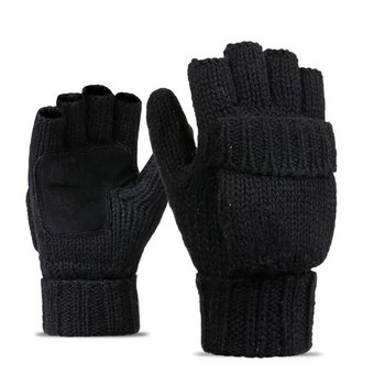 Унисекс плюс дебели мъжки ръкавици без пръсти Мъжки вълнени зимни топли открити ръкавици с пръсти Плетени топли флип ръкавици с половин пръст