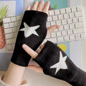 Moteriškos žieminės šiltos megztos pirštinės be pirštų Y2K penkiakampės žvaigždės rašto pirštinės Gotikinės šiltos megztos moteriškos žieminės pirštinės