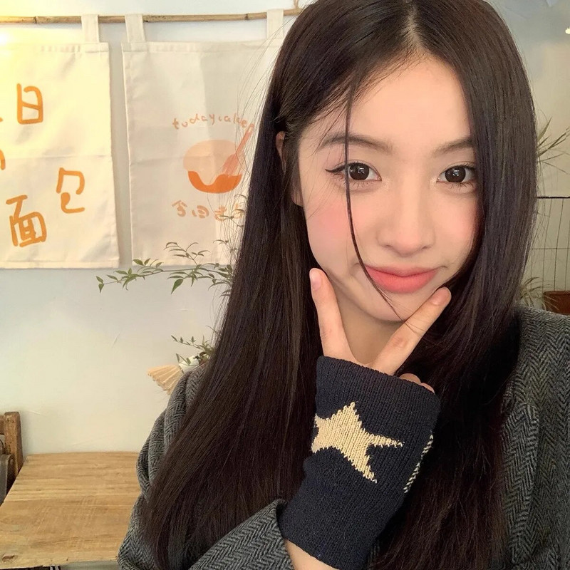 Moteriškos žieminės šiltos megztos pirštinės be pirštų Y2K penkiakampės žvaigždės rašto pirštinės Gotikinės šiltos megztos moteriškos žieminės pirštinės