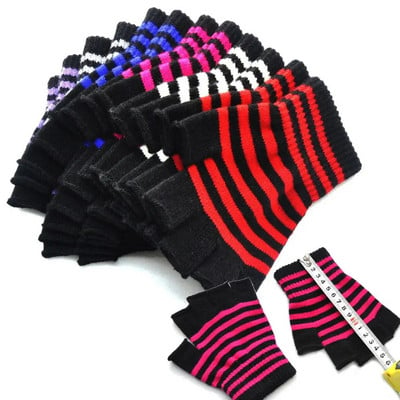 Striped Stripey Unisex One Size Fingerless Gloves Gothic Knitting Fingerless Gloves Winter Warm Elastic Comfortable Gloves