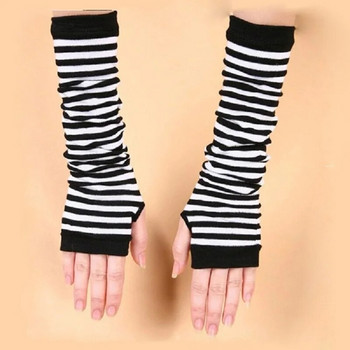 Γυναικεία μόδα 2021 Γυναικεία ριγέ γάντια αγκώνα Πλεκτά μακρύτερα γάντια χωρίς δάχτυλα Γάντια αγκώνων Χριστουγεννιάτικα αξεσουάρ Δώρο