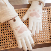 Modne rukavice s otisnutim mačjim šapama Mobilni telefon Pletene rukavice s zaslonom osjetljivim na dodir Zimske muške ženske Debele tople meke pahuljaste rukavice za odrasle