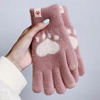 Μόδα γάντια εκτύπωσης ποδιών γάτας Κινητό τηλέφωνο Οθόνη αφής πλεκτά γάντια χειμωνιάτικοι άντρες ΓυναίκεςΠαχιά ζεστά μαλακά αφράτα γάντια για ενήλικες