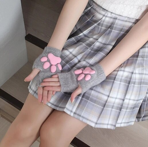 Γυναικεία τρισδιάστατα γάντια σιλικόνης γάτας με νύχια χειμωνιάτικη ψεύτικη γούνα χαριτωμένο γατάκι χωρίς δάχτυλα γάντια γάντια Χριστούγεννα αποκριές για γυναικεία κορίτσια