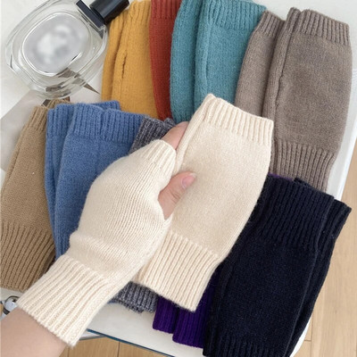 Mănuși de mână pentru femei la modă, iarnă, cu braț elastic, tricotat, mănuși de lână moale, mănuși lungi, fără degete, de culoare solidă