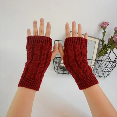 Women Twist Crochet Knitted Half Finger Gloves Winter Soft Warm Wool Knit Fingerless Gloves Short Arm Sleeve Mittens Guantes Y2k
