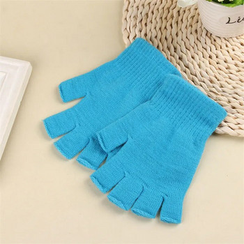 Жени Мъже Вълнени плетени ръкавици без пръсти Зимни дебели топли външни еластични еластични топли половин пръст Велосипедни ръкавици Къси ръкавици