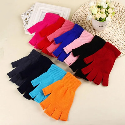 Women Men Wool Knitted Fingerless Gloves Winter Thick Warm Outdoor Stretch Elastic Warm Half Finger Cycling Gloves Short Mittens