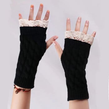 Ръкавици с половин пръст с дантелени шевове Зимни топли плетени вълнени ръкавици без пръсти за жени Къси нагреватели за китката