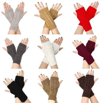 Ръкавици с половин пръст с дантелени шевове Зимни топли плетени вълнени ръкавици без пръсти за жени Къси нагреватели за китката