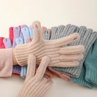 Дамски плетени ръкавици Зимни ръкавици с пълни пръсти Сензорен екран Зимни на открито Топли дебели вълнени ръкавици за ски Ръкавици без ръкави Унисекс