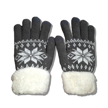 Rimiut χοντρό κασμίρ χειμερινά γάντια δύο στρώσεων για γυναίκες με πλεκτό σχέδιο με νιφάδα χιονιού Γάντι για σκι με πλήρες δάχτυλο και οθόνη αφής