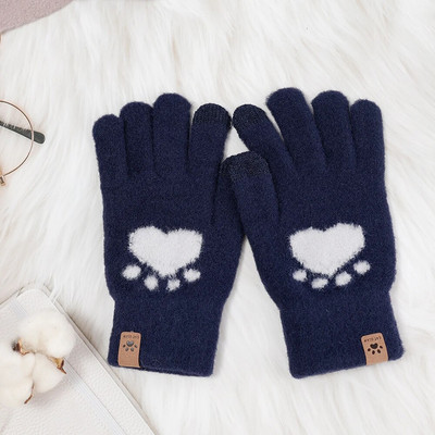 Moteriškos megztos žiemos mielos jutiklinės pirštinės minkštos audinės plaukai rudeniui šiltos storos pirštinės Mielos katės letenėlės raštas mergaičių pirštinės dovanos