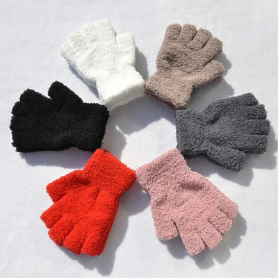 Hand Warmer YJFASHION Accessories Keep Warm Winter Solid Colorhalf Finger Knitted Gloves 1 Pairs Coral Fleece Fingerless Gloves