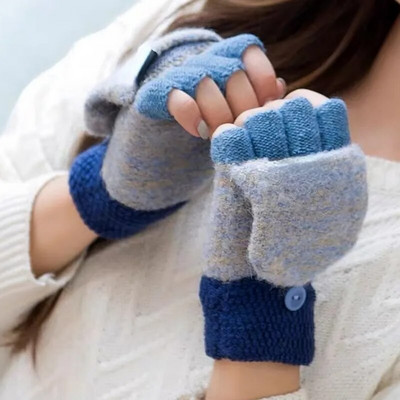 Fingers Free Wool Gloves Women Knitted Flip Fingerless Exposed Finger Thick Gloves Mittens Winter Warm Thickening Women Glove
