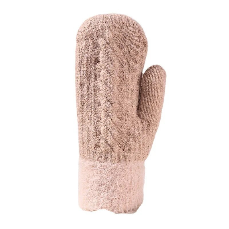 Zimske žene griju plus baršun s unutarnje strane zapešća zadebljane uvrnute pletene rukavice s punim prstima biciklističke vunene rukavice mekane slatke ljupke