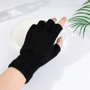 Нови черни плетени ръкавици без пръсти за мъже/жени Топли еластични еластични модни зимни външни аксесоари за колоездене с половин пръст