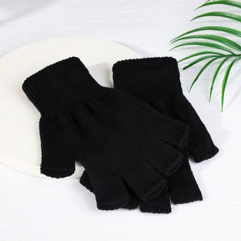 Нови черни плетени ръкавици без пръсти за мъже/жени Топли еластични еластични модни зимни външни аксесоари за колоездене с половин пръст