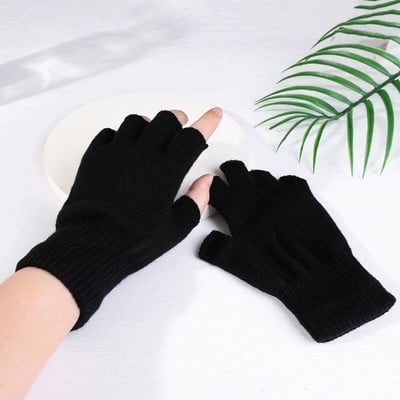 Noile mănuși negre tricotate fără degete pentru bărbați/femei, elastice, elastice, la modă, iarnă, în aer liber, accesorii pentru ciclism cu jumătate de deget