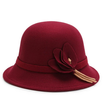 Κομψό μάλλινο μπλουζάκι ίσιο καπέλο για γυναίκες Φθινόπωρο χειμώνα Μάλλινο καπέλο τζαζ φαρδύ γείσο Fedora Καπέλο Classic Bowler Gambler Top Hat