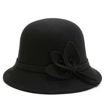 Κομψό μάλλινο μπλουζάκι ίσιο καπέλο για γυναίκες Φθινόπωρο χειμώνα Μάλλινο καπέλο τζαζ φαρδύ γείσο Fedora Καπέλο Classic Bowler Gambler Top Hat