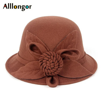 2023 m. žiemos retro stiliaus „Fedora“ skrybėlės, moteriškos „Chapeu femme feutre“ gėlėtos „Sombrero mujer“ „Bowler Hat“ Vintažinės formalios vilnos „Fedora“ veltinio kepurės
