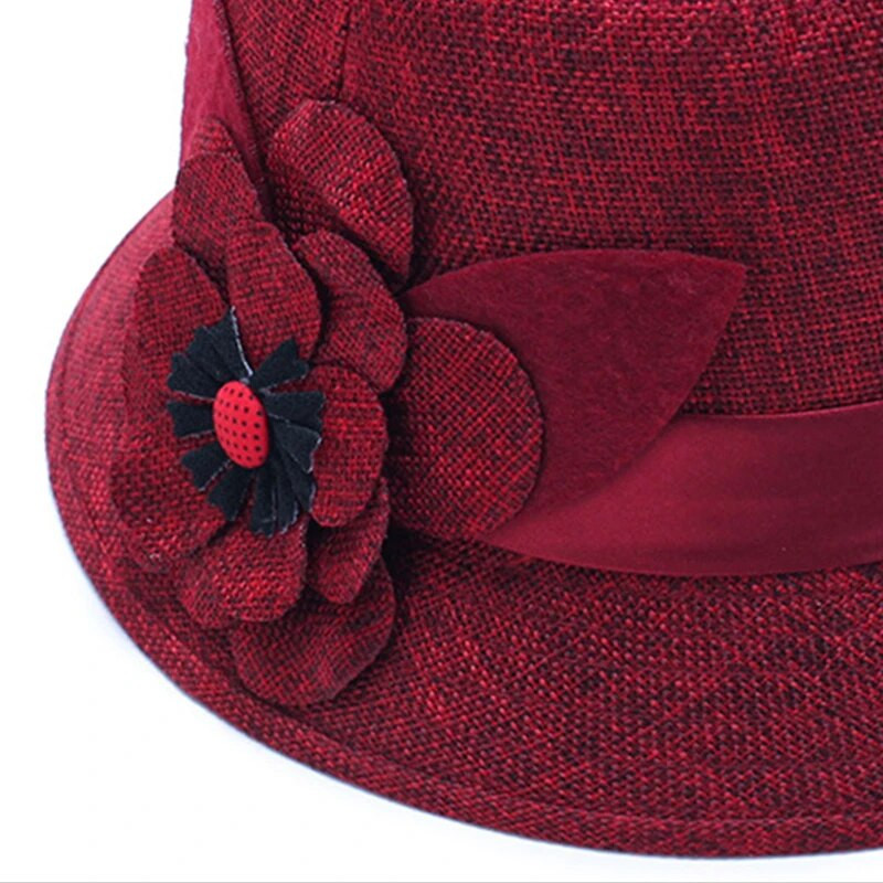 Női vászon Fedoras Elegáns Virág Fedora Retro British Lady Church Kalapok Klasszikus Jazzsapka Női Bowler sapka gorras casquette