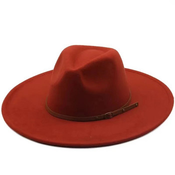 Νέο χρώμα Fedora χειμερινό καπέλο επάνω κοίλο-κυρτό σταγόνα νερού 9,5cm χείλος αρσενικό και θηλυκό τσόχα jazz καρπούζι κόκκινο шляпа женская