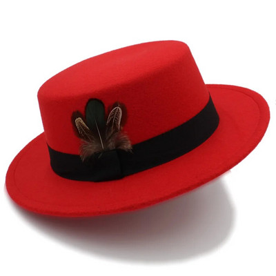 Χειμερινό φθινοπωρινό γυναικείο καπέλο Fedora για κομψή γυναικεία μάλλινη χοιρινή πίτα Boater Sombrero Mujer με καπέλα Fascinator με πούπουλα