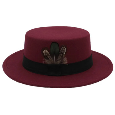 Χειμερινό φθινοπωρινό γυναικείο καπέλο Fedora για κομψή γυναικεία μάλλινη χοιρινή πίτα Boater Sombrero Mujer με καπέλα Fascinator με πούπουλα