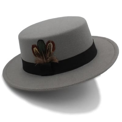 Χειμερινό φθινοπωρινό γυναικείο καπέλο Fedora για κομψή γυναικεία μάλλινη χοιρινή πίτα Boater Sombrero Mujer με καπέλα Fascinator με πούπουλα